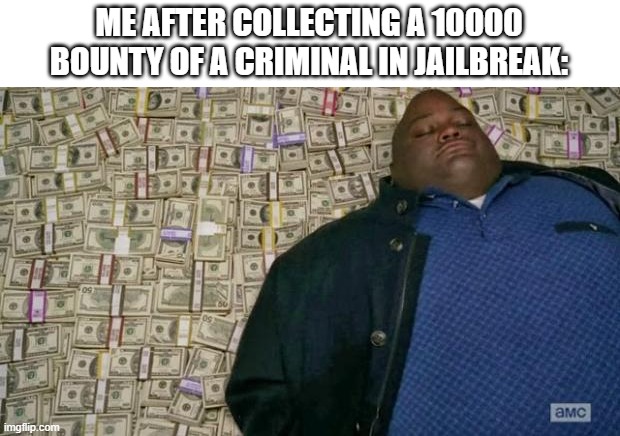 this actually happened today | ME AFTER COLLECTING A 10000 BOUNTY OF A CRIMINAL IN JAILBREAK: | image tagged in huell money,roblox | made w/ Imgflip meme maker