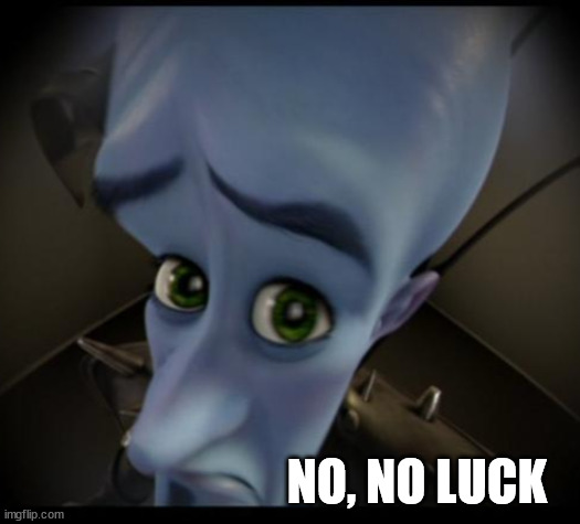 Megamind peeking | NO, NO LUCK | image tagged in no bitches | made w/ Imgflip meme maker