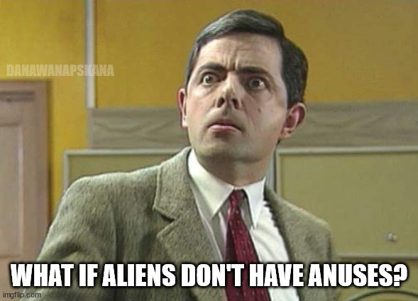 Mr. Bean omg | DANAWANAPSKANA; WHAT IF ALIENS DON'T HAVE ANUSES? | image tagged in mr bean omg | made w/ Imgflip meme maker