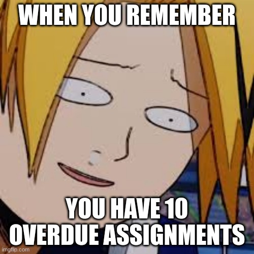 :( | WHEN YOU REMEMBER; YOU HAVE 10 OVERDUE ASSIGNMENTS | image tagged in why | made w/ Imgflip meme maker