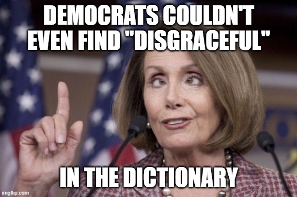 Nancy pelosi | DEMOCRATS COULDN'T EVEN FIND "DISGRACEFUL" IN THE DICTIONARY | image tagged in nancy pelosi | made w/ Imgflip meme maker