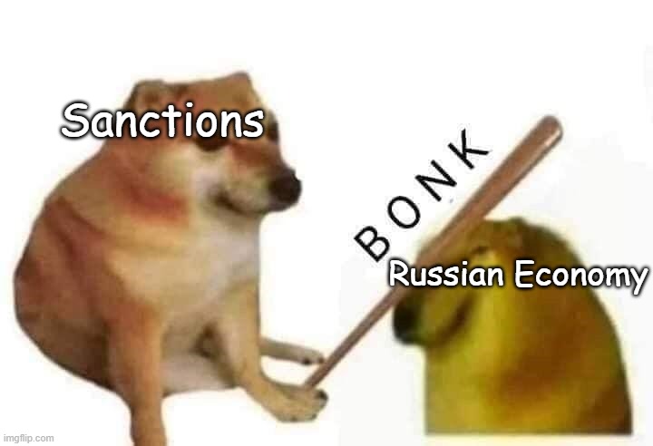 Doge bonk | Sanctions; Russian Economy | image tagged in doge bonk | made w/ Imgflip meme maker