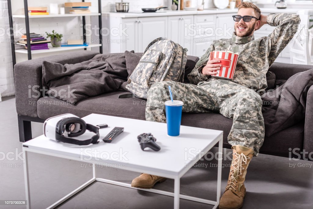 High Quality Soldier eating popcorn Blank Meme Template