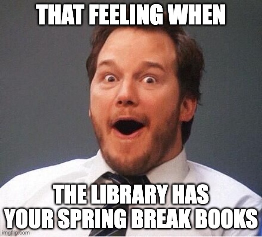 excited | THAT FEELING WHEN; THE LIBRARY HAS YOUR SPRING BREAK BOOKS | image tagged in excited,library spring break | made w/ Imgflip meme maker