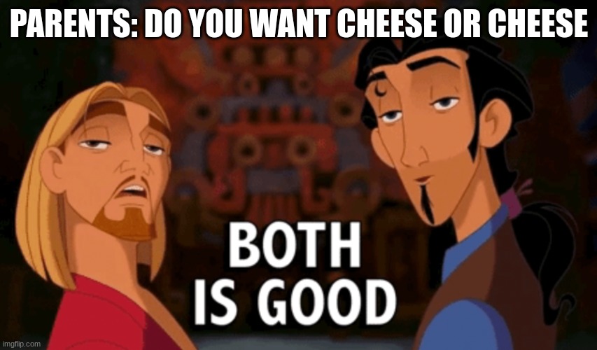 CHEESE | PARENTS: DO YOU WANT CHEESE OR CHEESE | image tagged in both is good | made w/ Imgflip meme maker