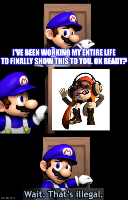 cursed meggy | image tagged in smg4 door with wait that s illegal,cursed image | made w/ Imgflip meme maker