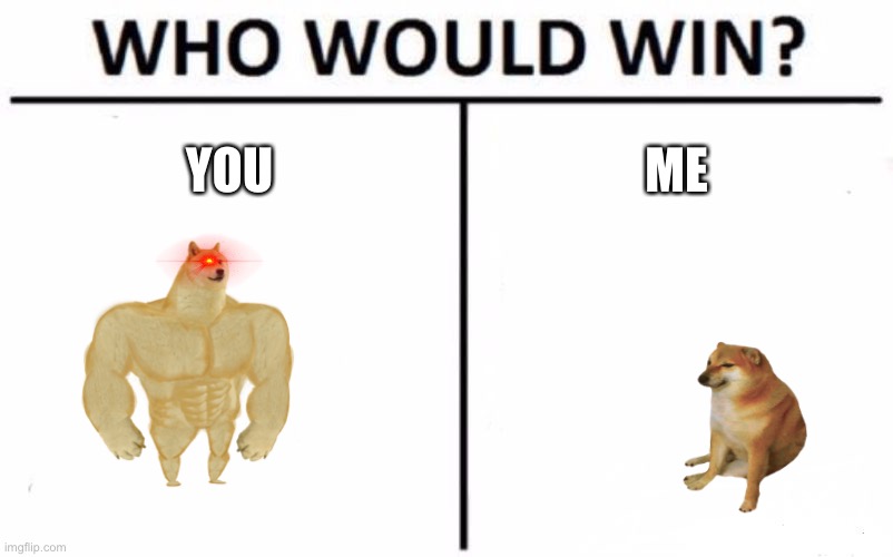 Me vs you who wins? |  YOU; ME | image tagged in memes,who would win | made w/ Imgflip meme maker