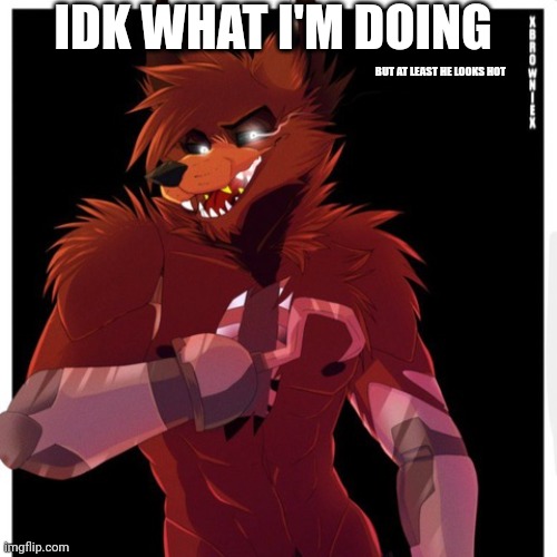 Foxy | IDK WHAT I'M DOING BUT AT LEAST HE LOOKS HOT | image tagged in foxy | made w/ Imgflip meme maker