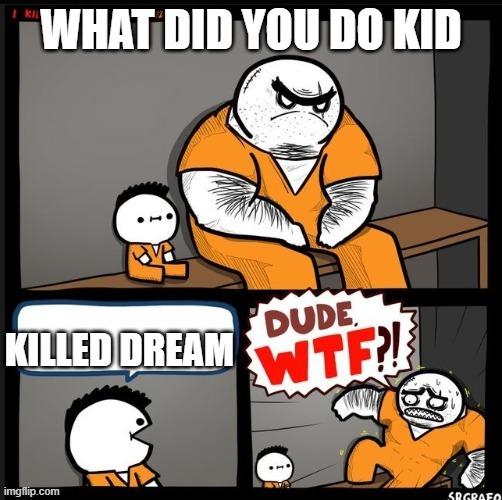tf |  WHAT DID YOU DO KID; KILLED DREAM | image tagged in fun,fun stream,memes about memes,lol so funny,minecraft | made w/ Imgflip meme maker
