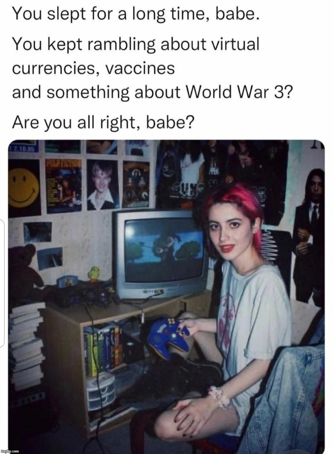 Conspiracy Girl | image tagged in conspiracy,grunge,vaccines,mandates,world war 3,biden | made w/ Imgflip meme maker