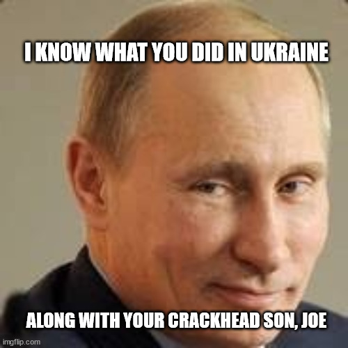 The truth will come out | I KNOW WHAT YOU DID IN UKRAINE; ALONG WITH YOUR CRACKHEAD SON, JOE | image tagged in vlad's sexy smile of wisdom,dementia,joe,biden,crime,family | made w/ Imgflip meme maker