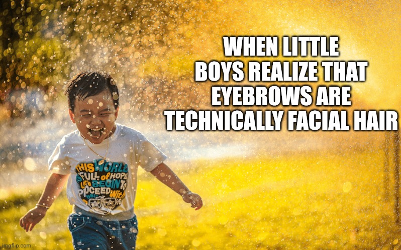 WHEN LITTLE BOYS REALIZE THAT EYEBROWS ARE TECHNICALLY FACIAL HAIR | image tagged in funny memes | made w/ Imgflip meme maker