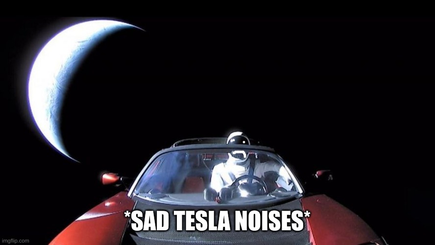 Elon Musk's Tesla | *SAD TESLA NOISES* | image tagged in elon musk's tesla | made w/ Imgflip meme maker