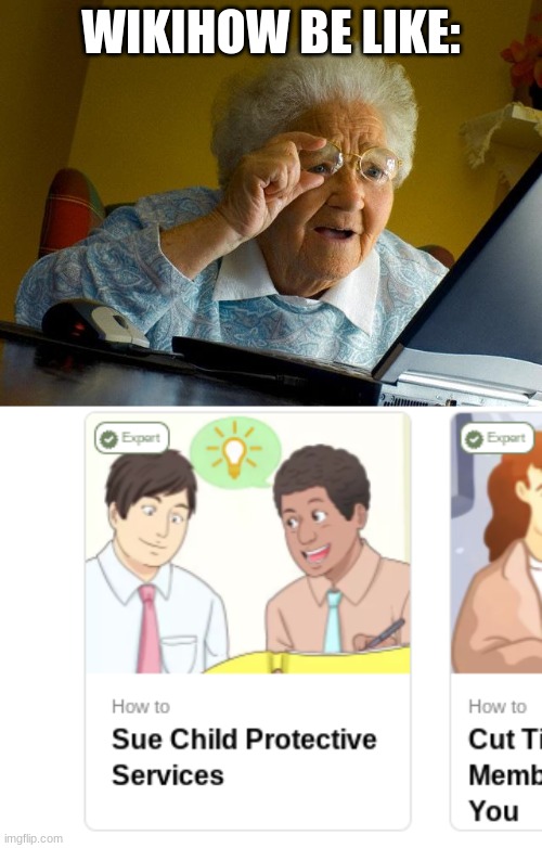 How to Sue Child Protection in Three Easy steps | WIKIHOW BE LIKE: | image tagged in memes,grandma finds the internet | made w/ Imgflip meme maker