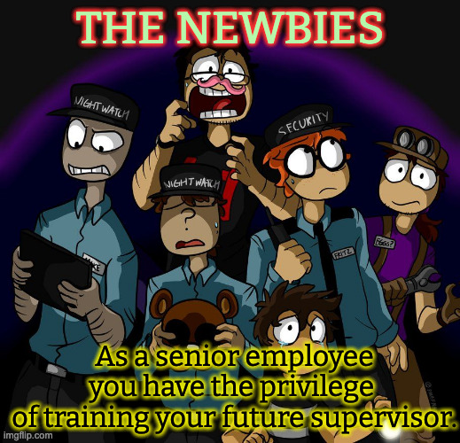 Work Be Like | THE NEWBIES; As a senior employee you have the privilege 
of training your future supervisor. | image tagged in anime | made w/ Imgflip meme maker