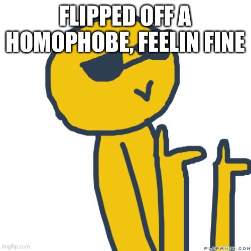 ive had enough of his s**t. | FLIPPED OFF A HOMOPHOBE, FEELIN FINE | image tagged in finger guns,lgbt | made w/ Imgflip meme maker