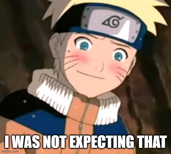 Naruto blushing | I WAS NOT EXPECTING THAT | image tagged in naruto blushing | made w/ Imgflip meme maker