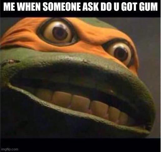 turtle week less go | ME WHEN SOMEONE ASK DO U GOT GUM | image tagged in teen age mutant ninja turtle | made w/ Imgflip meme maker