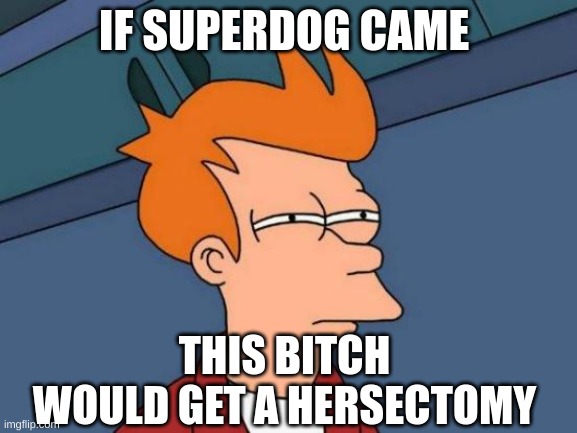 Futurama Fry Meme | IF SUPERDOG CAME THIS BITCH WOULD GET A HERSECTOMY | image tagged in memes,futurama fry | made w/ Imgflip meme maker