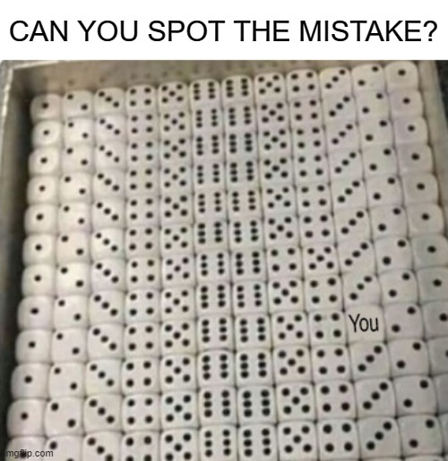 See if you can spot the mistake | CAN YOU SPOT THE MISTAKE? | image tagged in memes,funny memes,mistakes,dice,photoshop,pattern error | made w/ Imgflip meme maker