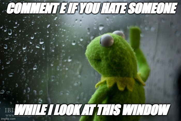 kermit window | COMMENT E IF YOU HATE SOMEONE; WHILE I LOOK AT THIS WINDOW | image tagged in kermit window | made w/ Imgflip meme maker