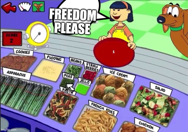 Please Give Me A Whole Tray Of Peas | FREEDOM
PLEASE | image tagged in please give me a whole tray of peas | made w/ Imgflip meme maker