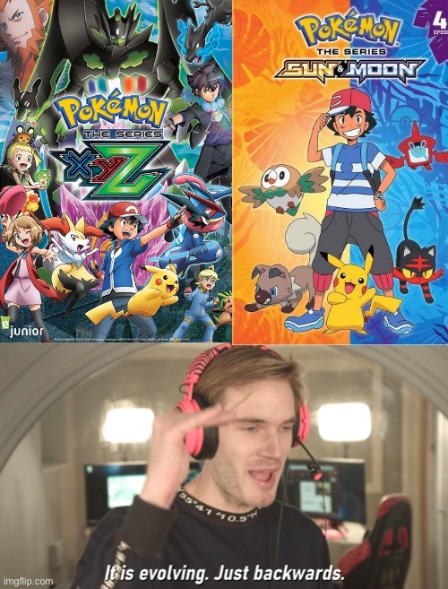 Ash Ketchum jumped back in time 14 years | image tagged in its evolving just backwards,pokemon,pokemon x and y,anime,pokemon memes,anime meme | made w/ Imgflip meme maker