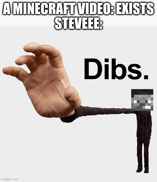 Dibs | A MINECRAFT VIDEO: EXISTS
STEVEEE: | image tagged in dibs | made w/ Imgflip meme maker