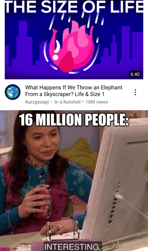 16 MILLION PEOPLE: | image tagged in icarly interesting | made w/ Imgflip meme maker