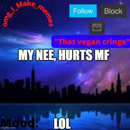 temp | MY NEE, HURTS MF; LOL | image tagged in temp | made w/ Imgflip meme maker