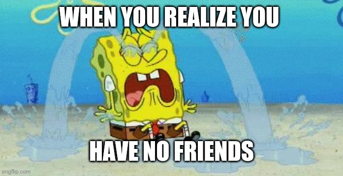 Oof | WHEN YOU REALIZE YOU; HAVE NO FRIENDS | image tagged in sad crying spongebob | made w/ Imgflip meme maker