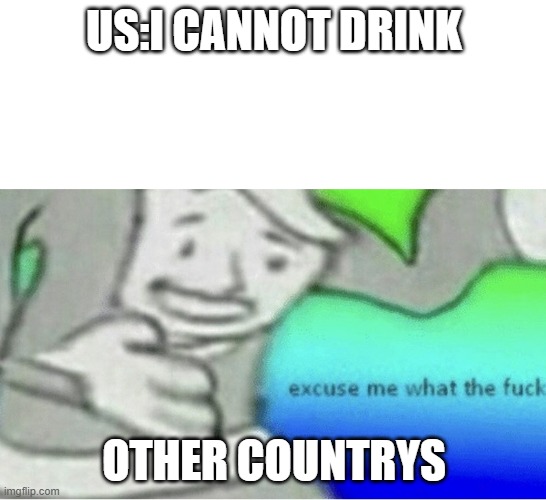 Excuse me wtf blank template | US:I CANNOT DRINK; OTHER COUNTRYS | image tagged in excuse me wtf blank template | made w/ Imgflip meme maker