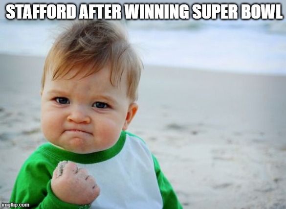 STAFFORD AFTER WINNING SUPER BOWL | image tagged in memes,success kid original | made w/ Imgflip meme maker