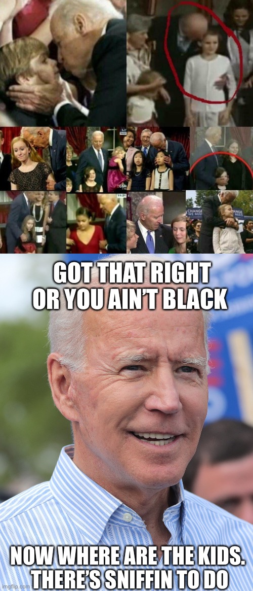 GOT THAT RIGHT OR YOU AIN’T BLACK NOW WHERE ARE THE KIDS. 
THERE’S SNIFFIN TO DO | image tagged in happy joe biden | made w/ Imgflip meme maker