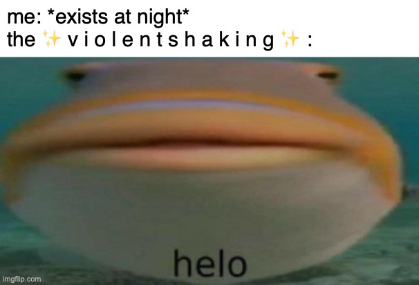 helo | me: *exists at night*
the ✨ v i o l e n t s h a k i n g ✨ : | image tagged in helo | made w/ Imgflip meme maker
