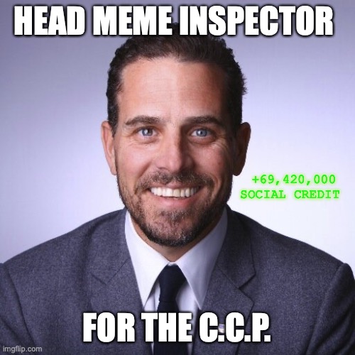 You know it baby | HEAD MEME INSPECTOR FOR THE C.C.P. +69,420,000
SOCIAL CREDIT | image tagged in hunter biden | made w/ Imgflip meme maker