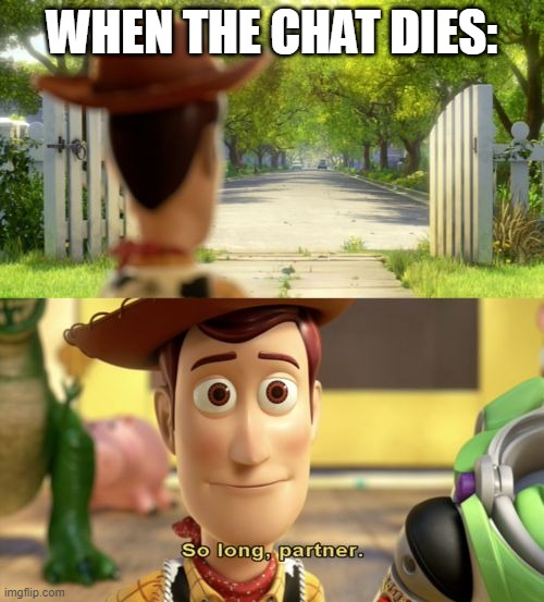 So long partner | WHEN THE CHAT DIES: | image tagged in so long partner | made w/ Imgflip meme maker