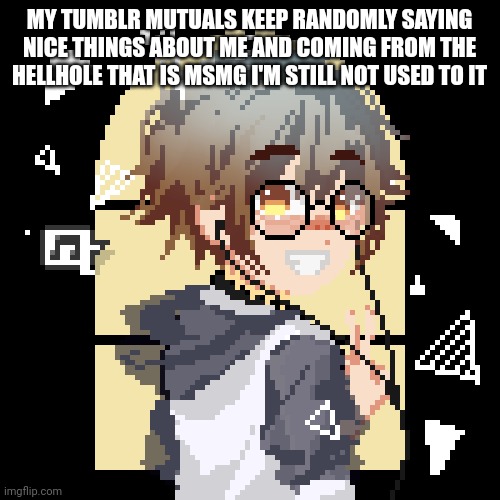 How do process | MY TUMBLR MUTUALS KEEP RANDOMLY SAYING NICE THINGS ABOUT ME AND COMING FROM THE HELLHOLE THAT IS MSMG I'M STILL NOT USED TO IT | image tagged in pixell | made w/ Imgflip meme maker