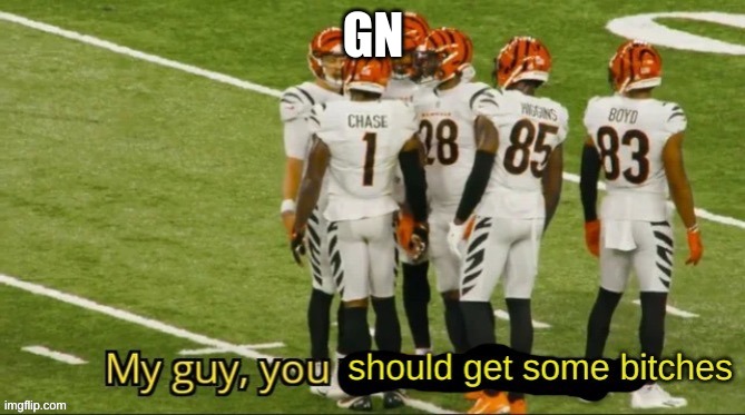 My guy you should get some bitches | GN | image tagged in my guy you should get some bitches | made w/ Imgflip meme maker