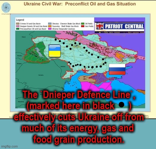UKRAINE UPDATE | The `Dnieper Defence Line`,
(marked here in black      )
effectively cuts Ukraine off from
much of its energy, gas and 
food grain production. | image tagged in self defense | made w/ Imgflip meme maker