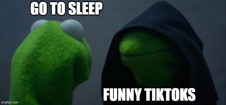 tiktokera | GO TO SLEEP; FUNNY TIKTOKS | image tagged in memes,evil kermit | made w/ Imgflip meme maker