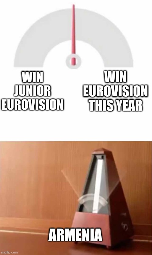 let's hope Armenia becomes the first country to win Eurovision and Junior Eurovision at the same time |  WIN EUROVISION THIS YEAR; WIN JUNIOR EUROVISION; ARMENIA | image tagged in metronome,funny,eurovision,armenia | made w/ Imgflip meme maker