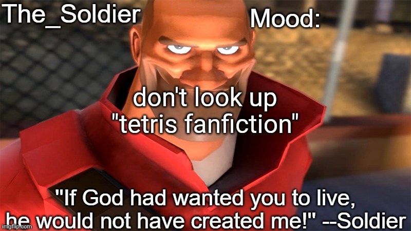 The_Soldier temp | don't look up "tetris fanfiction" | image tagged in the_soldier temp | made w/ Imgflip meme maker