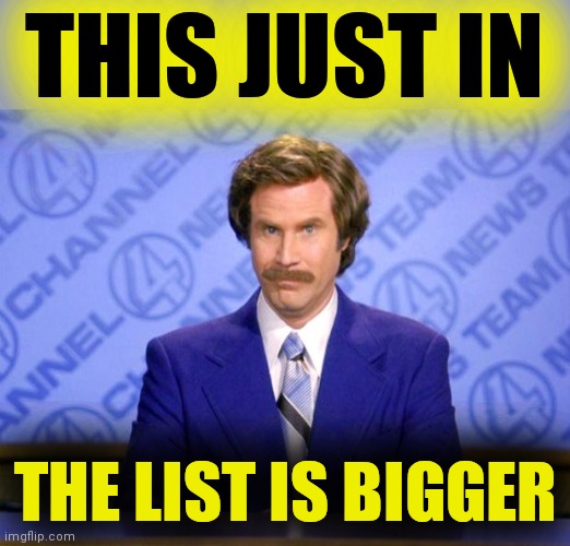 This just in  | THIS JUST IN THE LIST IS BIGGER | image tagged in this just in | made w/ Imgflip meme maker