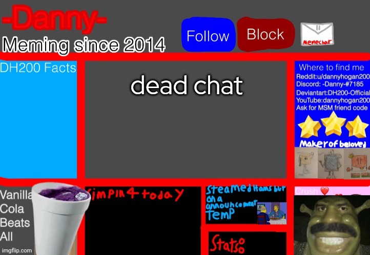 Danny vandalized template | dead chat | made w/ Imgflip meme maker