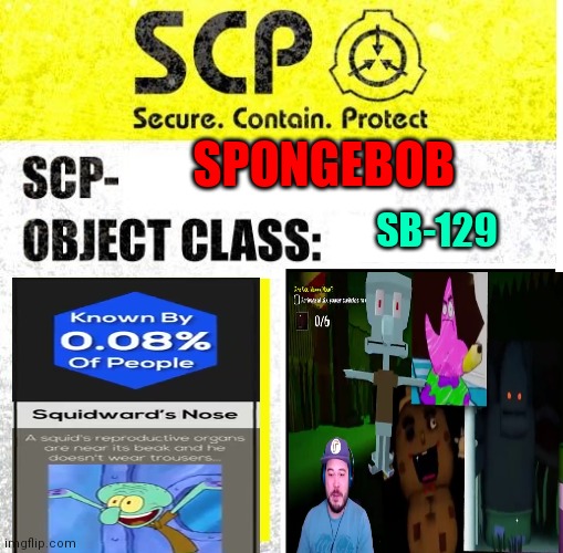 SpongeBob as an scp be like: | SPONGEBOB; SB-129 | image tagged in scp sign generator | made w/ Imgflip meme maker