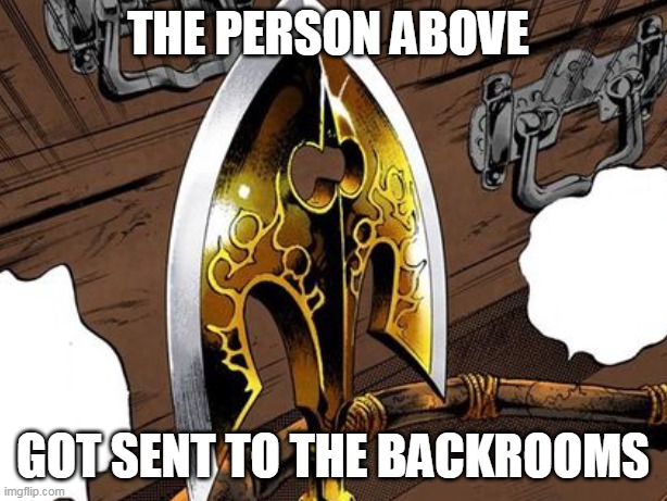 The person above | THE PERSON ABOVE; GOT SENT TO THE BACKROOMS | image tagged in the person above | made w/ Imgflip meme maker