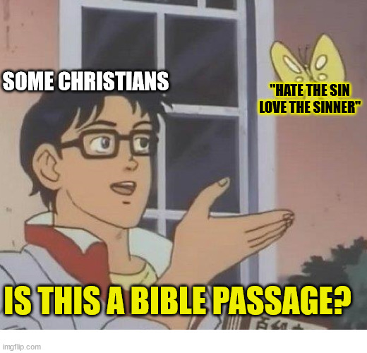 It is not | SOME CHRISTIANS; "HATE THE SIN LOVE THE SINNER"; IS THIS A BIBLE PASSAGE? | image tagged in is this a pigeon,dank,christian,memes,r/dankchristianmemes | made w/ Imgflip meme maker