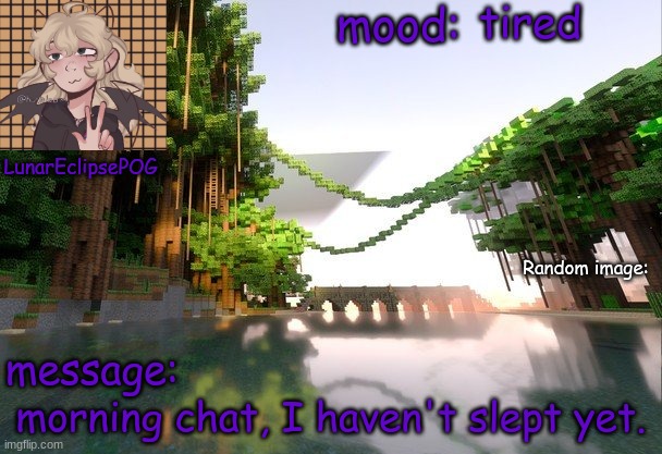 So how are you guys doing... | tired; morning chat, I haven't slept yet. | image tagged in new lunareclipsepog temp | made w/ Imgflip meme maker