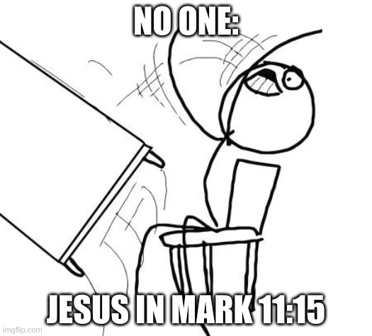 Table Flip Guy |  NO ONE:; JESUS IN MARK 11:15 | image tagged in memes,table flip guy | made w/ Imgflip meme maker